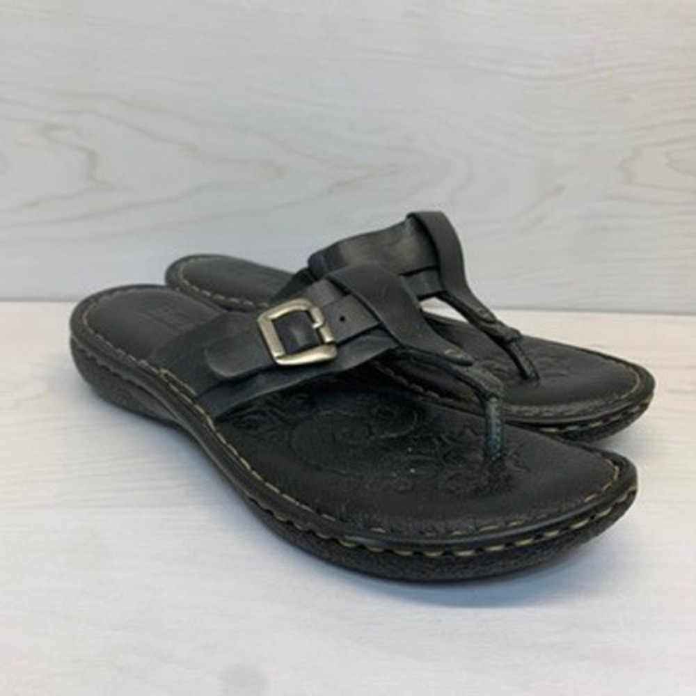 Born Womens 8 Thong Sandals Mai Leather Black Comfort Buckle Flip Flops